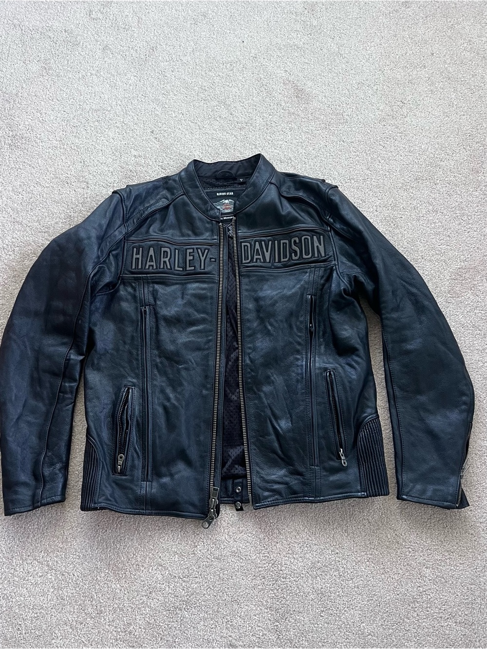 Harley-Davidson Black Leather Jacket with Raised Reflective Logo